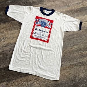 Vintage 1980's Budweiser Shrit Size Large White Thin Single Stitch Frog Promo